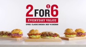 Arby's 2 for 6 Menu